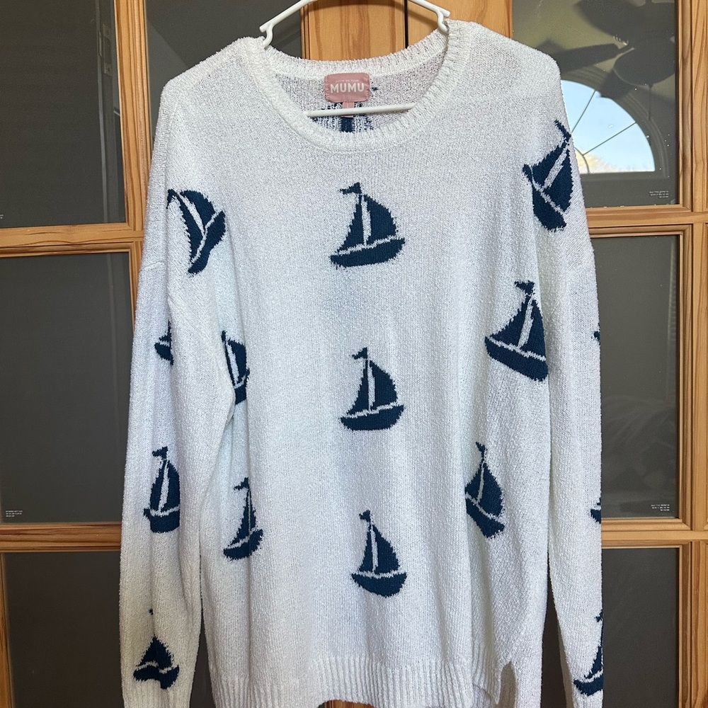 Mumu White Sailboat Knit Sweater